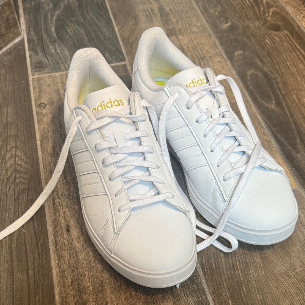 adidas Grand Court 2 Women’s White Sneakers with Gold Logo